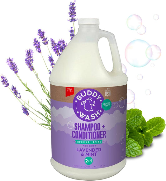 Buddy Wash 2-in-1 Lavender & Mint Dog Shampoo and Conditioner for Grooming, 1 Gallon Bottle