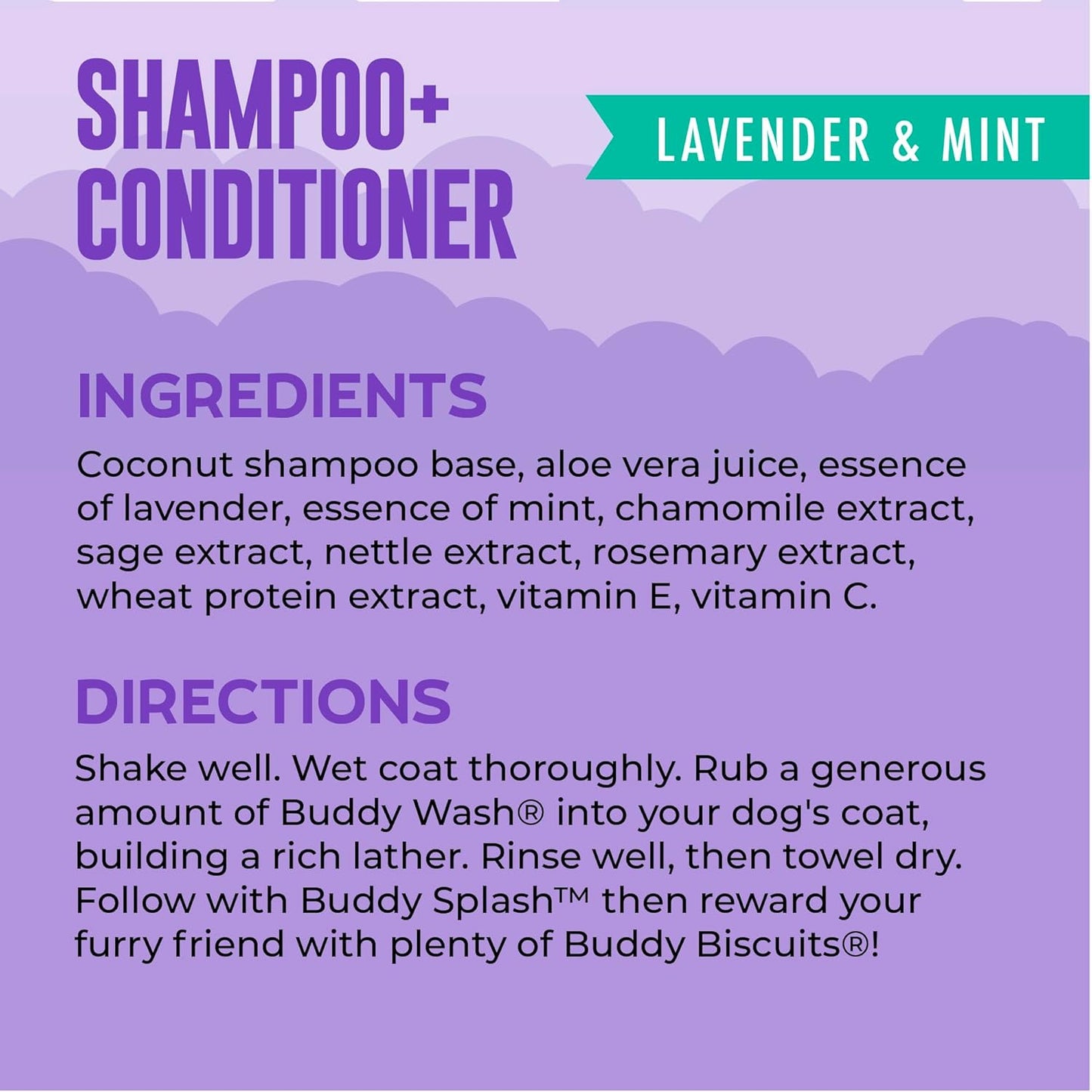 Buddy Wash 2-in-1 Lavender & Mint Dog Shampoo and Conditioner for Grooming, 1 Gallon Bottle