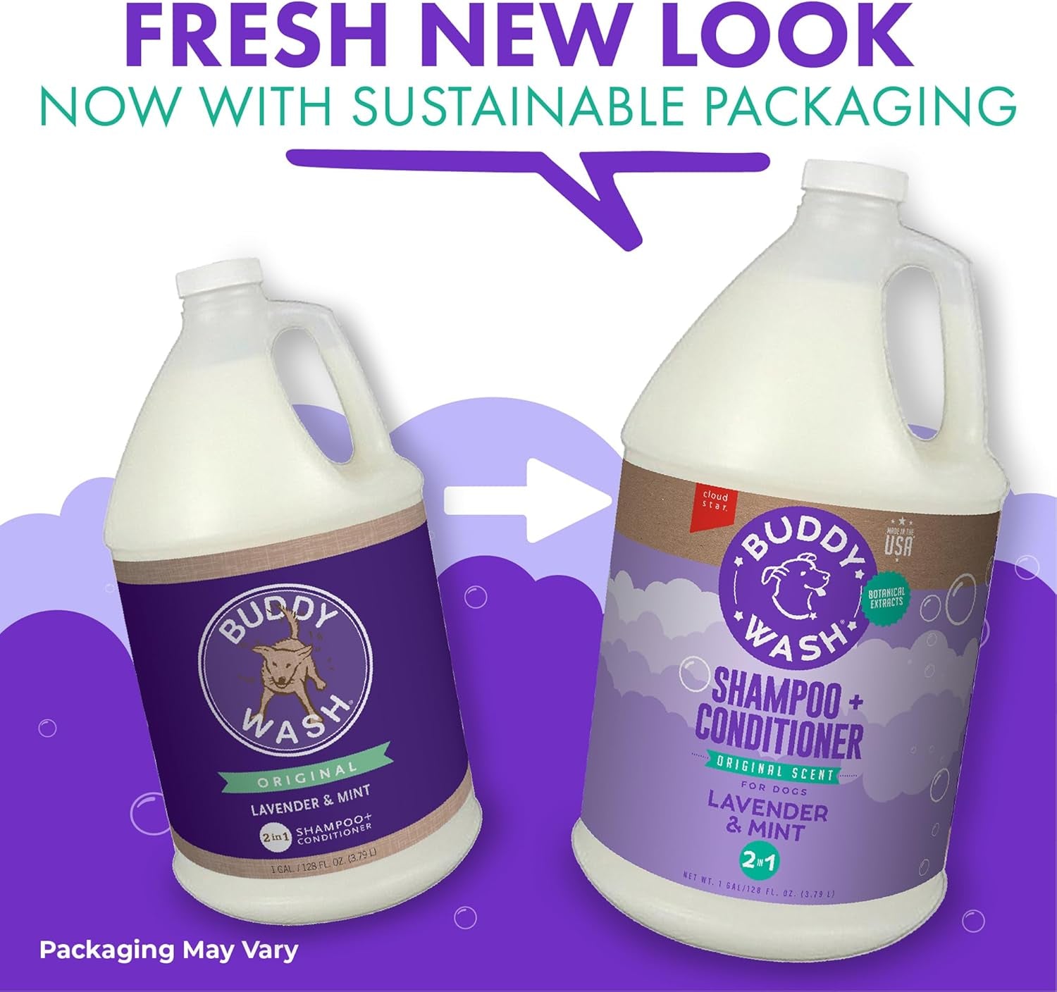 Buddy Wash 2-in-1 Lavender & Mint Dog Shampoo and Conditioner for Grooming, 1 Gallon Bottle